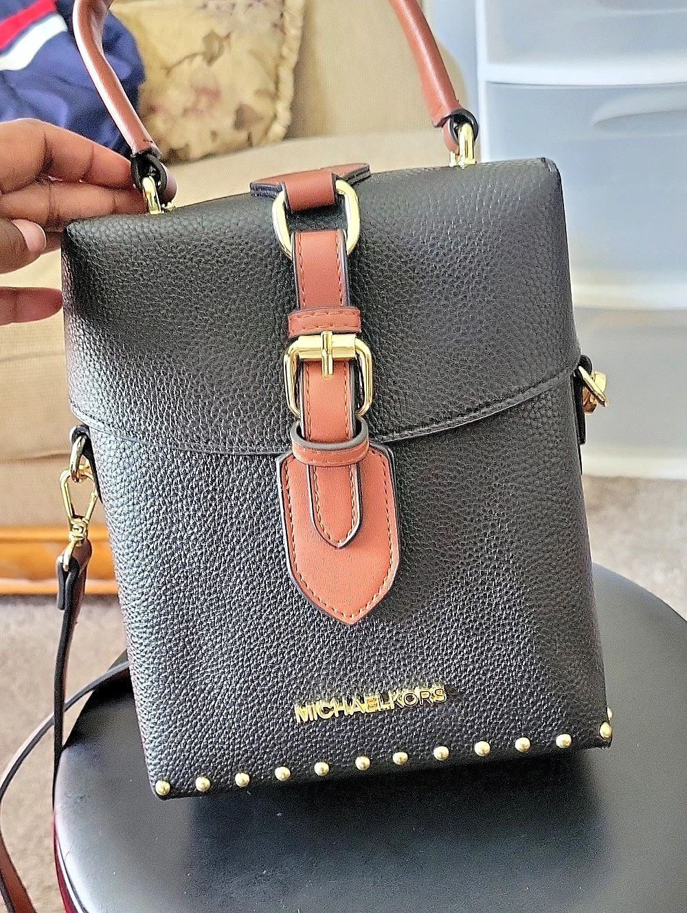 Michael Kors Black & Brown Studded Crossbody Bag Like New